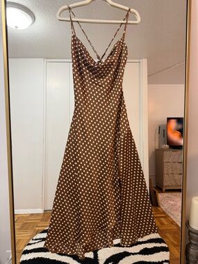 Astr Brown Polka Dot Midi Slip Dress